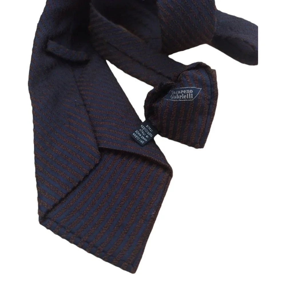 NAZARENO GABRIELLI Blue/Brown Striped Silk Tie ITALY 59